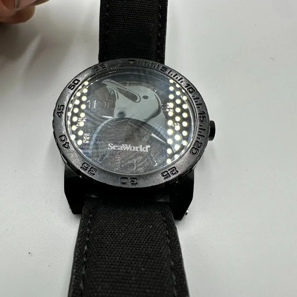 Sprout Seaworld Watch Women Black Penguin Dial Organic Cotton Band New Battery